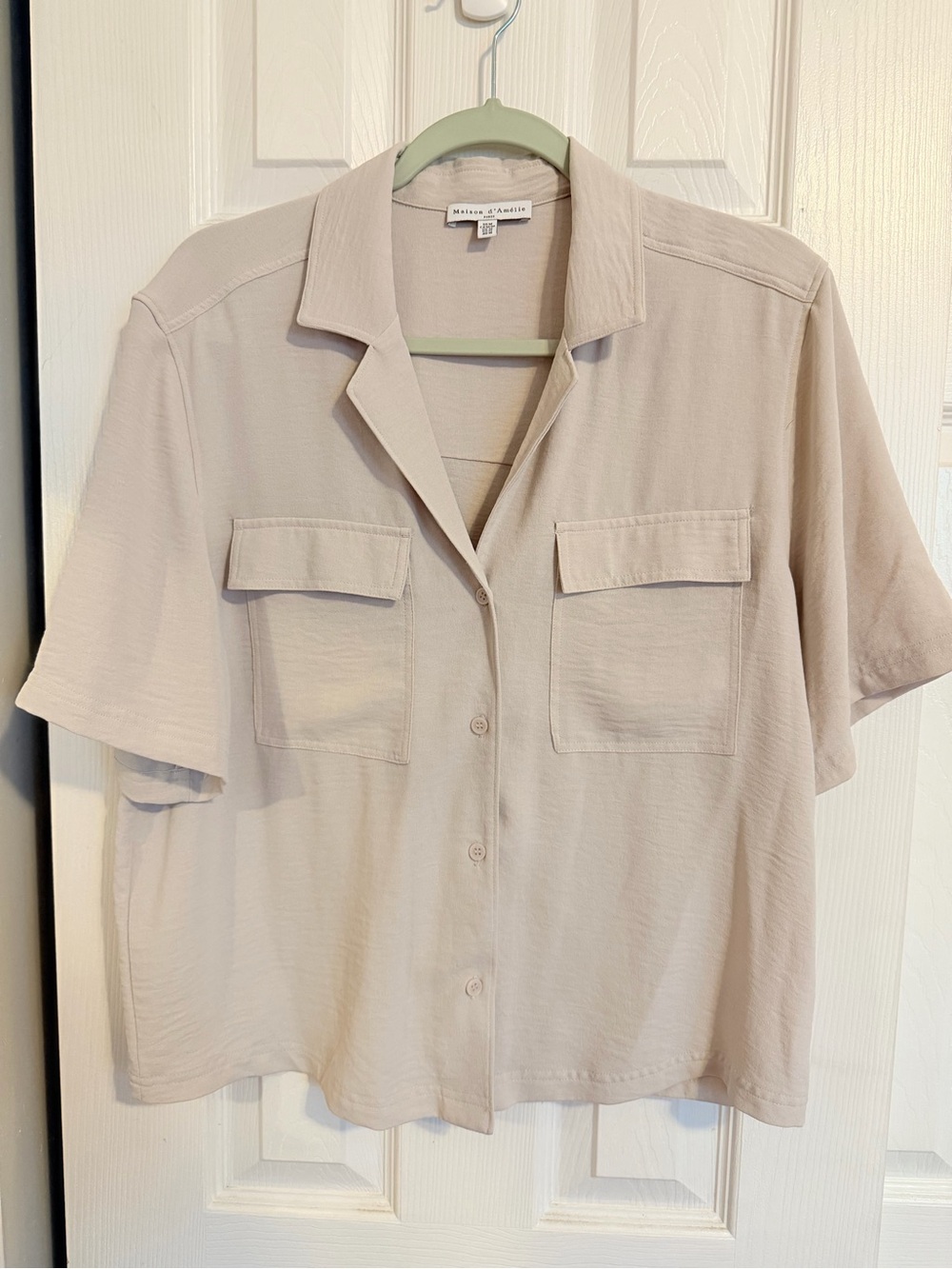 Beige Button-Front Shirt
